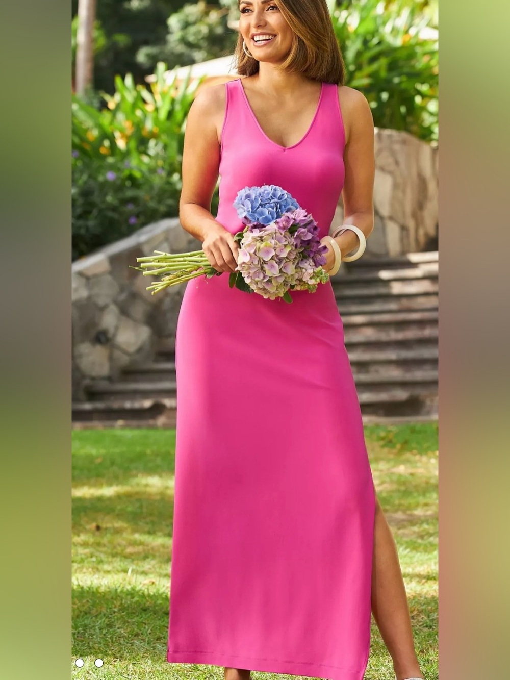 Boston Proper Beyond Travel V Neck Maxi Dress Magenta Pink XS